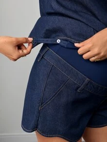SHEIN Maternity Fashion Tie-Up Navy Blue Denim Set Going Out Formal Summer Casual Sexy - Dark Wash - View 7