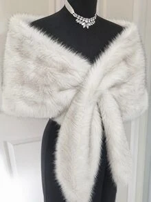 GalTyme Plus Size Fashion Elegant Faux Fur Shawl Coat Winter - White - View 2