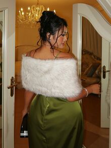 GalTyme Plus Size Fashion Elegant Faux Fur Shawl Coat Winter - White - View 9