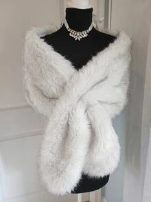 GalTyme Plus Size Fashion Elegant Faux Fur Shawl Coat Winter - White - View 3