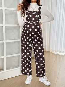 SHEIN 棕色波點休閒日常連身褲 秋季款（孕婦連身褲）女款外出穿搭 秋冬休閒 - 棕色 - 查看 3