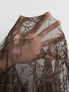 Chikora Plus Size Elegant Commuter Lace Patchwork Blazer - Brown - View 8