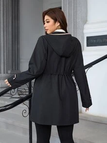 Reflora Plus Size Women's Colorblock Hooded Fashion Versatile Daily Casual Simple Jacket Autumn Hiking Rodeo Fall - Black - View 2