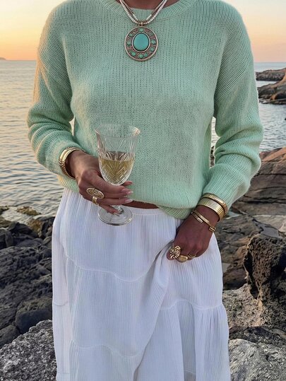 Sylviya Casual Women's Green Sweater For Autumn/Winter Vacation Women Fall Winter Sweater Autumn Outfit For Women Beach Fashion Green Top Going Out Tops