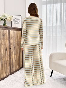 Slowluna Maternity Striped Colorblock Long Sleeve Top And Adjustable Long Pants Casual Daily 2 Pieces Set Fall - Multicolor - View 9