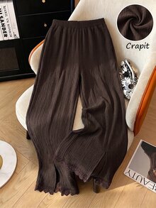 Modelyn Celana Panjang Wanita Kasual Musim Gugur/Dingin Elegan dengan Hiasan Renda, Patchwork, Belahan Bawah, Ramping, Serbaguna untuk Beraktivitas di Luar Rumah - Coffee Brown - View 12