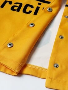StreetHx Women's Streetwear Sporty Motorcycle Style Short Loose Jacket Everyday Night Yellow Autumn - Yellow - View 7