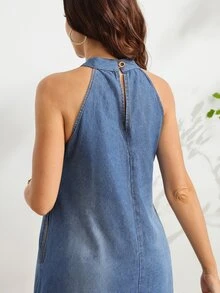 SHEIN Maternity Fashion Mid-Blue Washed Denim Dress Fall - Medium Wash - View 6