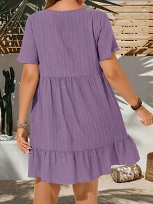 EMERY ROSE Plus Size Vacation Casual Solid Color Short Sleeve Dress,Summer Outfits For Women,Easter Women,Bohemia,Rave Outfit Curve,,Country Concert - Dusty Purple - View 2