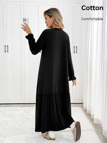 Easowa Women's Solid Color Round Neck Ruffle Cuff Casual Loose Fit Dress Brunch Black Autumn - Black - View 4