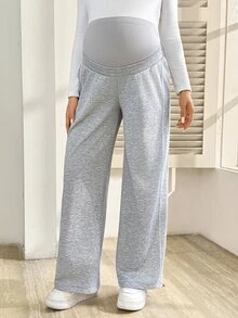 SHEIN Maternity Minimalist Versatile Sweatpants With Pockets And Adjustable Waistband - Grey - View 6