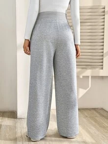 SHEIN Maternity Minimalist Versatile Sweatpants With Pockets And Adjustable Waistband - Grey - View 5