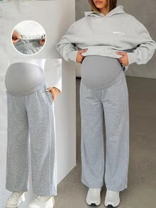 SHEIN Maternity Minimalist Versatile Sweatpants With Pockets And Adjustable Waistband - Grey - View 1