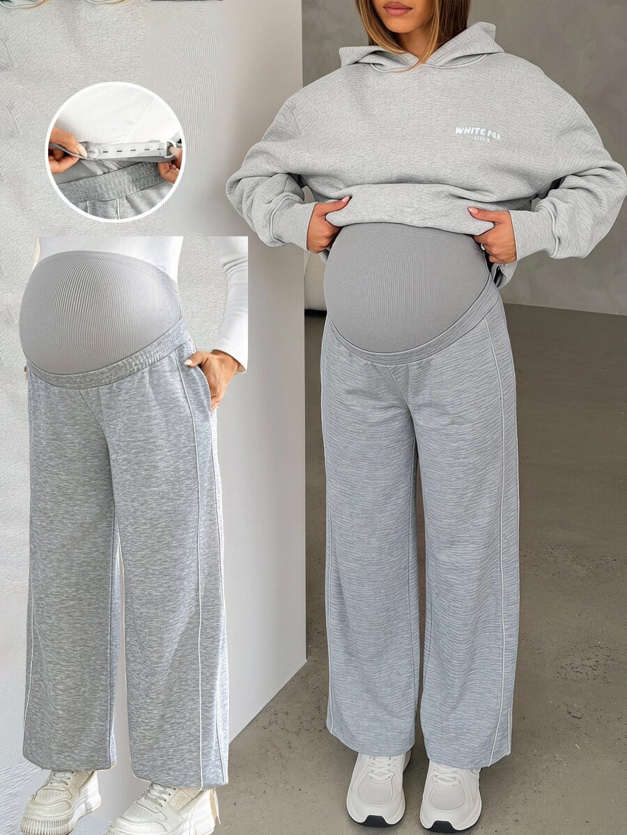SHEIN Maternity Minimalist Versatile Sweatpants With Pockets And Adjustable Waistband - Grey - View 1
