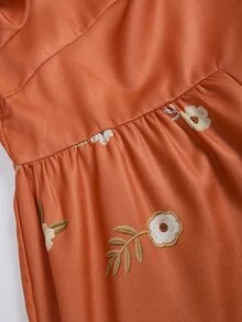 Rusticease Plus Size Floral Print Button Pleated Long Sleeve Vacation Dress Fall - Brown - View 5