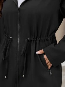SHEIN Clasi 大尺碼女款純色抓皺休閒商務休閒優雅百搭日常穿著長袖夾克 黑色 秋季 登山 - 黑色 - 查看 7