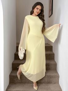 SHEIN LUNE Gaun Lengan Lebar Jala Kasual Ukuran Besar untuk Musim Gugur - Angsa kuning - View 8