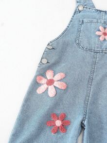 女童時尚貼花吊帶褲（不含上衣）秋季 - 淺色水洗藍 - 查看 7
