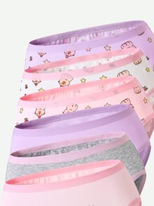 6件裝少女可愛俏皮卡通印花純棉內褲，適合四季秋季穿著 - 彩色 - 查看 7