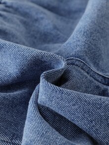 SHEIN 2件組女嬰春夏秋冬白色與藍色拼色清新甜美風蝴蝶結刺繡牛仔吊帶褲搭配羅紋長袖上衣套裝 寬鬆款 - 白色 - 查看 8