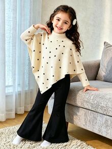 SHEIN Elladie kids 2Pcs Set Girlss T-Shirt Co-Ords Back To School Fall - Apricot - View 1