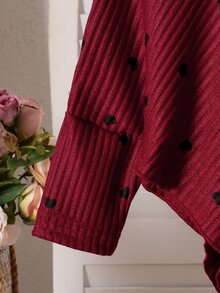 SHEIN Elladie kids 2件組女童T恤套裝 返校季秋季款 - 酒紅色 - 查看 7