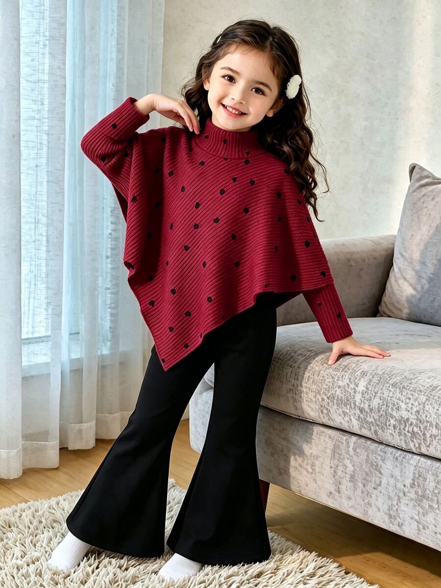 SHEIN Elladie kids 2件組女童T恤套裝 返校季秋季款 - 酒紅色 - 查看 1