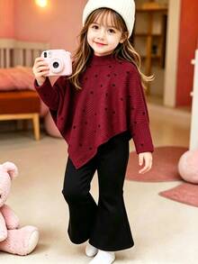 SHEIN Elladie kids 2件組女童T恤套裝 返校季秋季款 - 酒紅色 - 查看 4