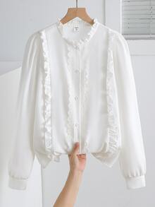 青少年女孩秋季休閒日常穿著襯衫 - 白色 - 查看 6