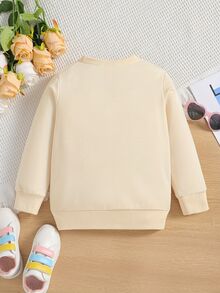 SHEIN Explorewe 女童休閒 80 年代風格舒適保暖加絨內裡圓領長袖運動衫，秋冬校園穿著，7 歲生日禮物 - 杏色 - 查看 2