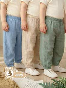 SHEIN 3pcs/Set Toddler Infant Baby Boys Casual Pocket Elastic Waist Pants,Button Decor,All-Match Style For Spring,Summer,Autumn,Winter,Daily,School,Sports - Multicolor - View 5