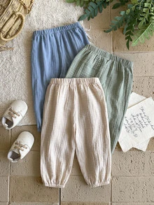 SHEIN 3pcs/Set Toddler Infant Baby Boys Casual Pocket Elastic Waist Pants,Button Decor,All-Match Style For Spring,Summer,Autumn,Winter,Daily,School,Sports - Multicolor - View 2