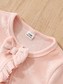 SHEIN Elladie kids 女嬰可愛優雅蝴蝶結裝飾荷葉邊紋理短版開襟外套，淡粉色長袖短版針織開襟外套，適合秋冬季節 - 粉色 - 查看 8