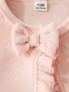 SHEIN Elladie kids 女嬰可愛優雅蝴蝶結裝飾荷葉邊紋理短版開襟外套，淡粉色長袖短版針織開襟外套，適合秋冬季節 - 粉色 - 查看 9