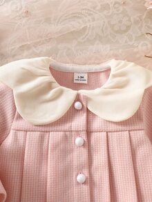 SHEIN 2件組新生女嬰外套與緊身褲套裝，淡粉色與白色，花瓣領、3D蝴蝶結、長袖加厚，適合生日、家庭穿搭、拍照、派對、秋季 - 粉色 - 查看 6
