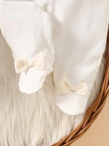 SHEIN 2件組新生女嬰外套與緊身褲套裝，淡粉色與白色，花瓣領、3D蝴蝶結、長袖加厚，適合生日、家庭穿搭、拍照、派對、秋季 - 粉色 - 查看 13