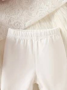 SHEIN 2件組新生女嬰外套與緊身褲套裝，淡粉色與白色，花瓣領、3D蝴蝶結、長袖加厚，適合生日、家庭穿搭、拍照、派對、秋季 - 粉色 - 查看 12