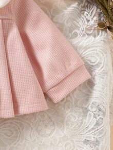 SHEIN 2件組新生女嬰外套與緊身褲套裝，淡粉色與白色，花瓣領、3D蝴蝶結、長袖加厚，適合生日、家庭穿搭、拍照、派對、秋季 - 粉色 - 查看 7