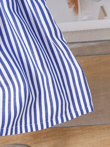 Elladie kids Girl's Loose Woven Drop-Shoulder Slim Striped Lapel Button Shirt-Style Fashion Elegant Dress With Belt, Autumn Dress - Royal Blue - View 8