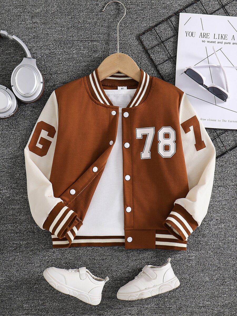 SHEIN 1pc Young Boy Sports Casual Baseball Jacket With Letter & Number ...
