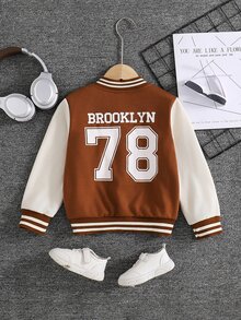 SHEIN 1pc Young Boy Sports Casual Baseball Jacket With Letter & Number ...
