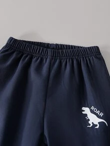 SHEIN 2件組 小男孩卡通恐龍印花長袖連帽保暖內裡拉鍊外套與長褲套裝，適合日常休閒戶外冬季穿著，白色 - 彩色 - 查看 7