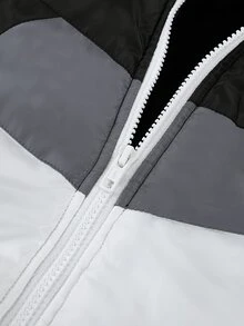 Young Boys Padded Coat Black & White Colorblock Print Hooded Warm Comfortable Versatile Winter - Black and White - View 6