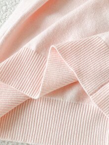 SHEIN 青少年女孩純色插肩袖長袖休閒針織開襟衫 - 粉色 - 查看 6
