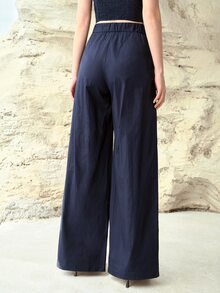 MOTF PREMIUM WOMEN'S COTTON FLORAL BEADED WIDE LEG PANTS, SPRING/SUMMER - Navy Blue - View 6