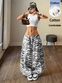 Muchica Women's Casual Loose Zebra Print Wide Leg Denim Jeans With Pockets Women's Fall Teacher Pants - Multicolor - View 8