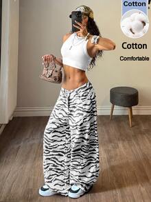 Muchica Women's Casual Loose Zebra Print Wide Leg Denim Jeans With Pockets Women's Fall Teacher Pants - Multicolor - View 5