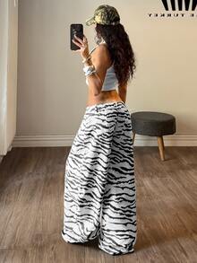 Muchica Women's Casual Loose Zebra Print Wide Leg Denim Jeans With Pockets Women's Fall Teacher Pants - Multicolor - View 2