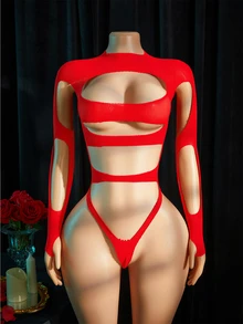 SpicyHot 女士性感連身衣 - 紅色 - 查看 5