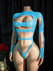 SpicyHot Women Sexy Bodysuits Rave Fall - Blue - View 1